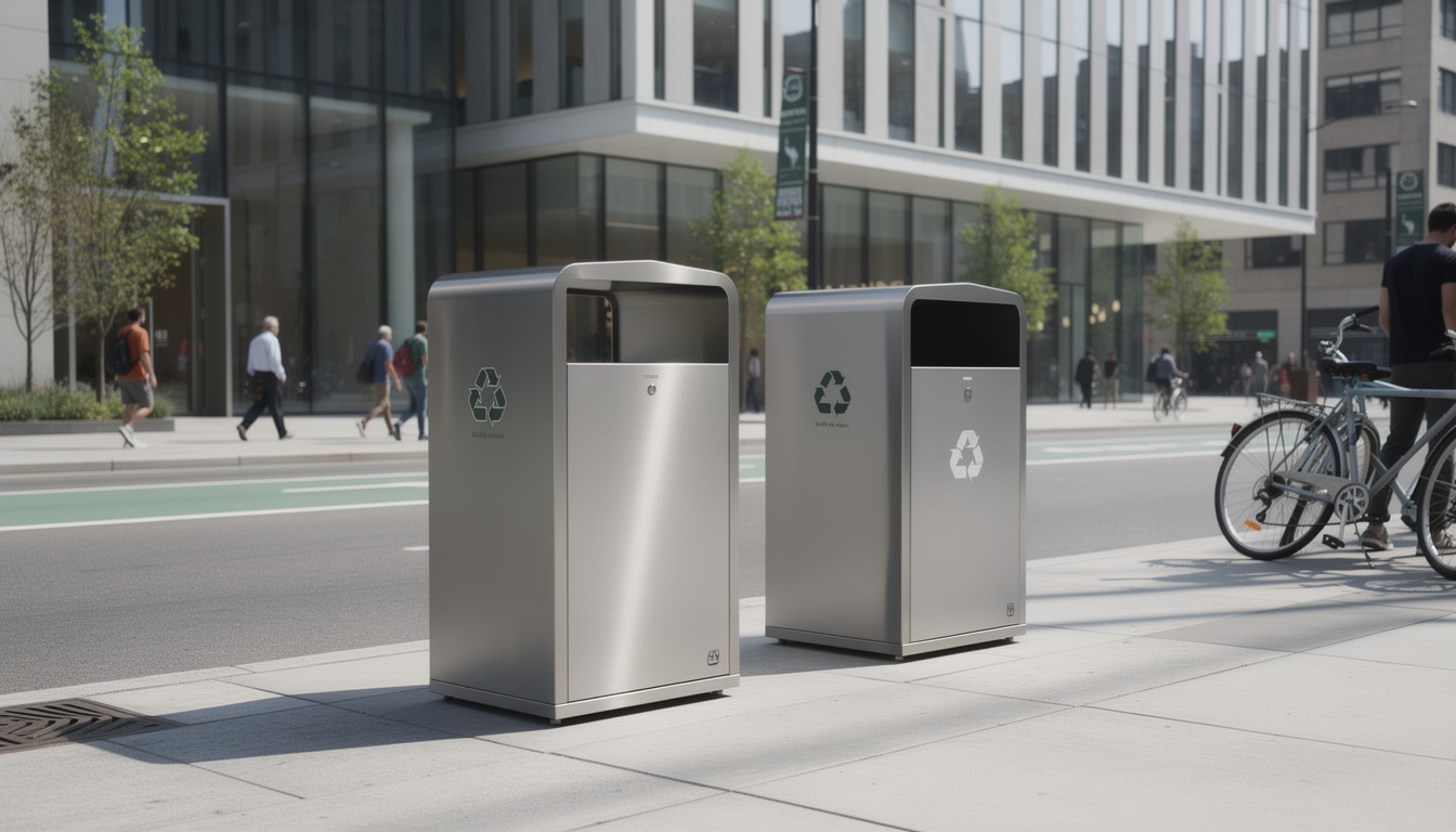 découvrez notre poubelle urbaine en métal, robuste et design, idéale pour maintenir la propreté des espaces publics tout en s'intégrant harmonieusement à l'environnement urbain.