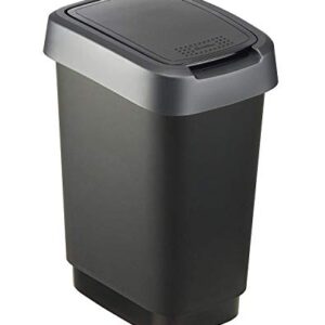 Rotho Twist Poubelle de 10l avec couvercle, peut être utilisée comme couvercle à bascule ou à charnière, Plastique (PP) sans BPA, noir/argent, 10l (24.8 x 18.1 x 33.0 cm)